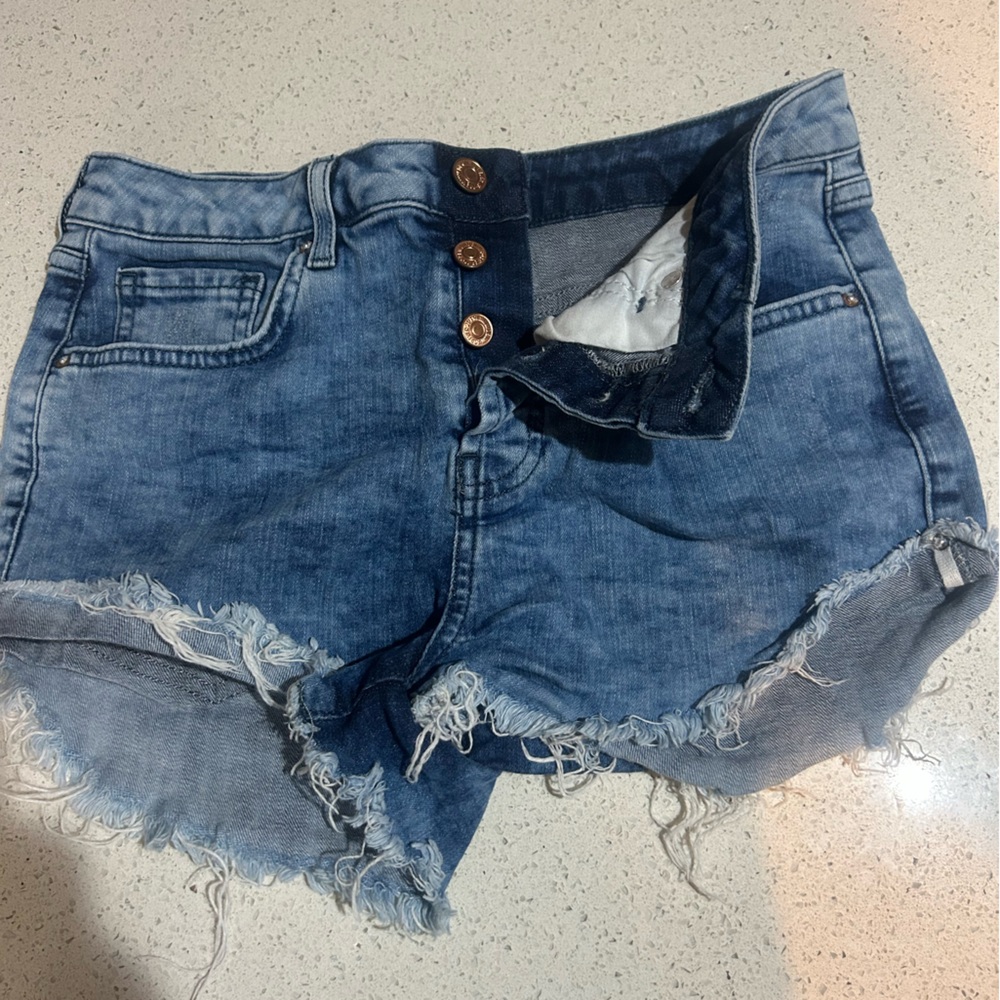 Forever 21 Frayed Denim Jean Shorts with Button Detail